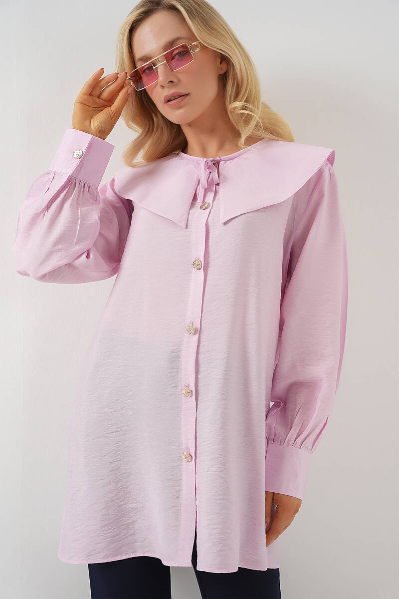 Kadın Bebe Yaka Uzun Tunik 5967 - Pudra - BİGDART