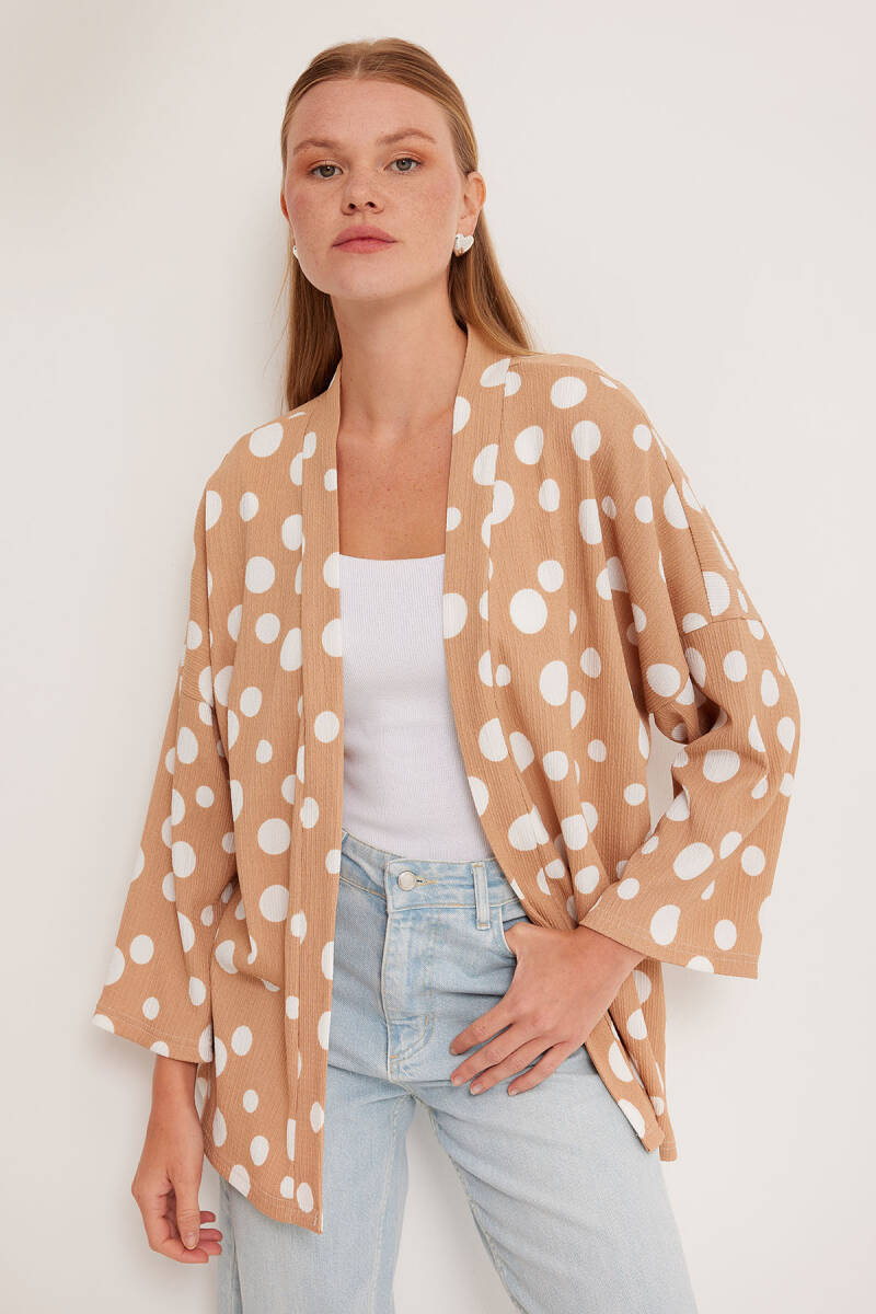 5862 Örme Kimono - K. Bej - BİGDART