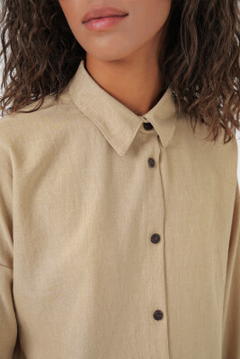 Kadın Bej Oversize Keten Alt Üst Takım 6622 - 4