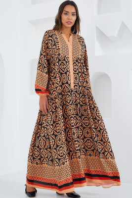 Kadın Bej Siyah Viskon Tesettür Elbise 2423 - BİGDART