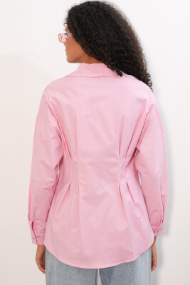 Kadın Belden Oturtmalı Poplin Gömlek 20384 - Pembe - 6