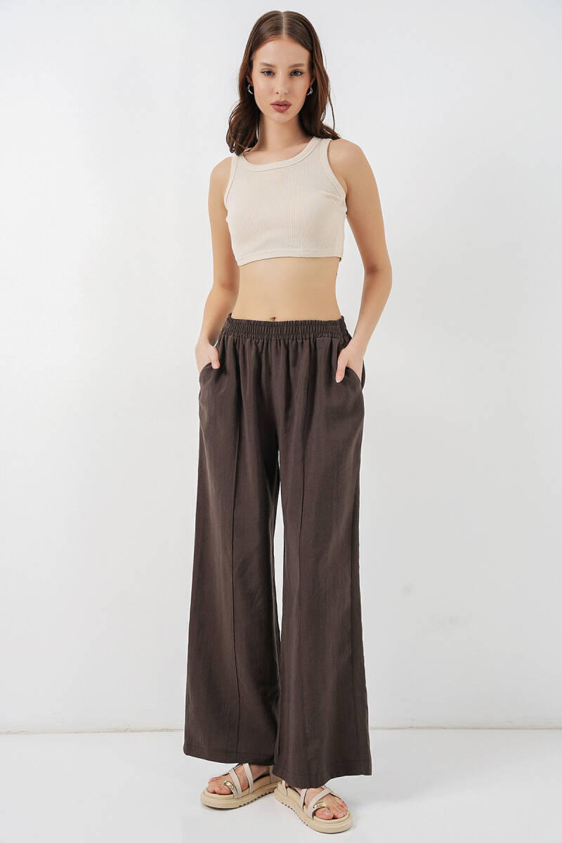 Kadın Beli Lastikli Bol Paça Pantolon 30087 - A.Kahve - BİGDART