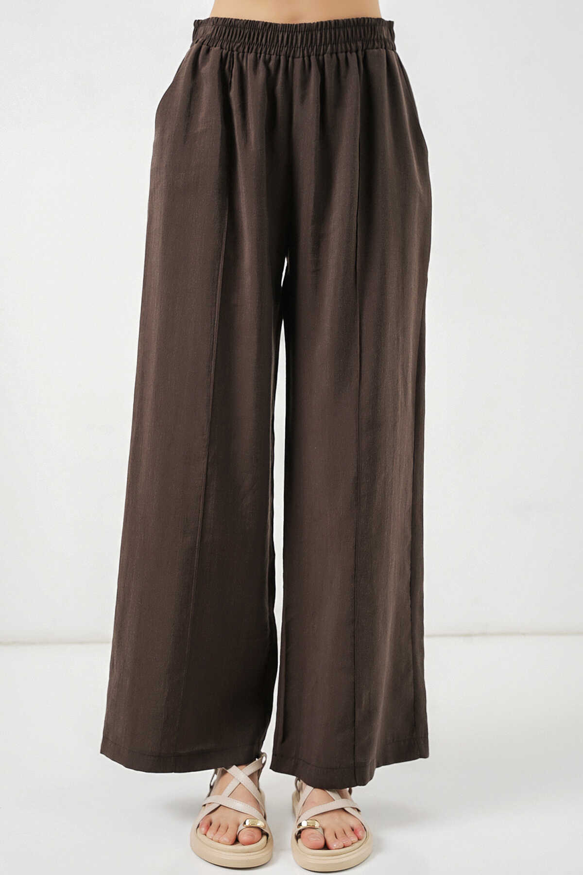 Kadın Beli Lastikli Bol Paça Pantolon 30087 - A.Kahve - 2