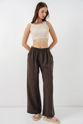 Kadın Beli Lastikli Bol Paça Pantolon 30087 - A.Kahve - 3