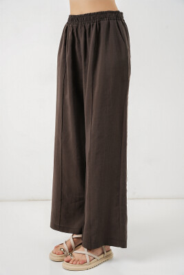 Kadın Beli Lastikli Bol Paça Pantolon 30087 - A.Kahve - 4