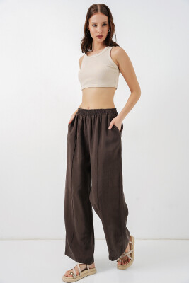 Kadın Beli Lastikli Bol Paça Pantolon 30087 - A.Kahve - 5