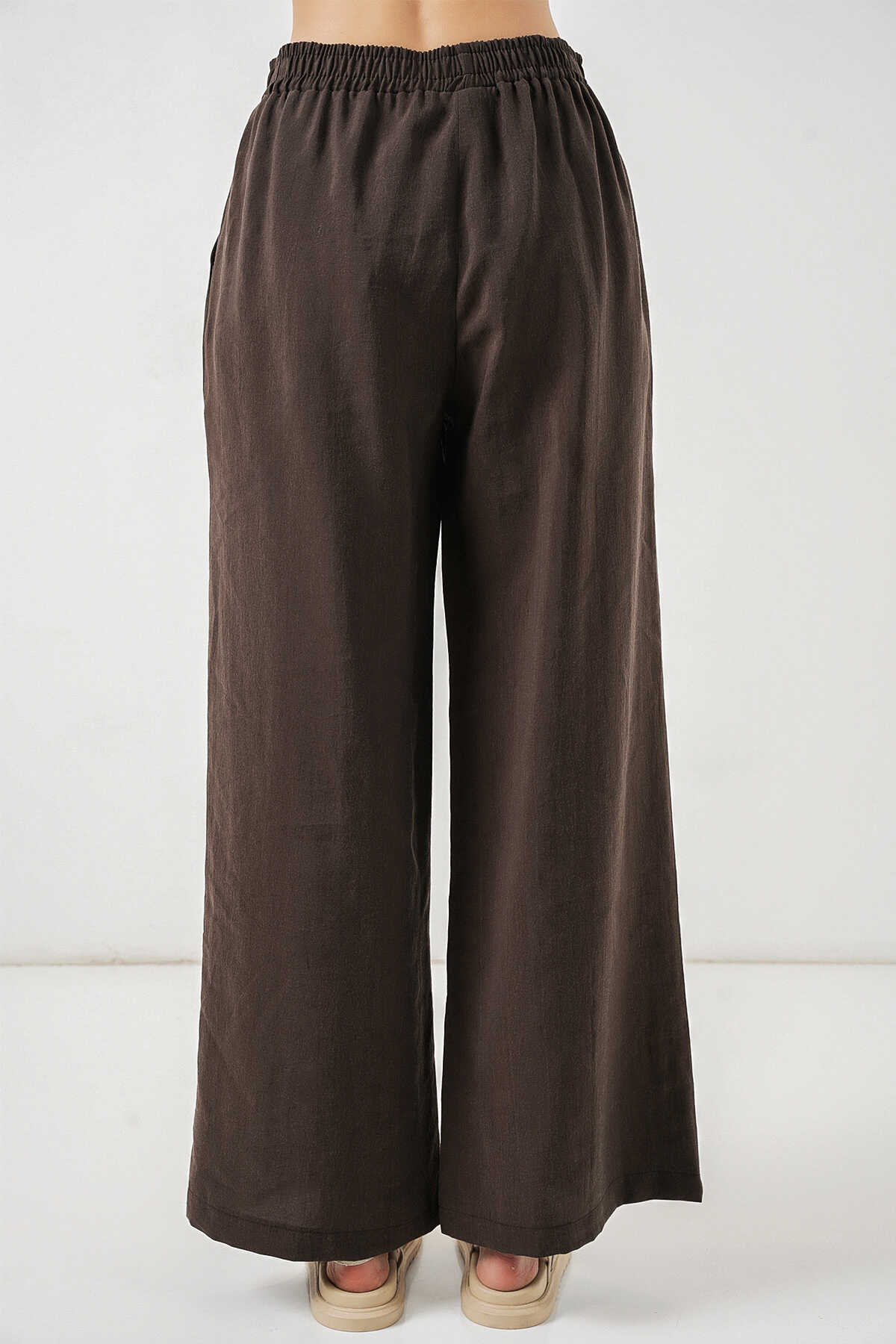 Kadın Beli Lastikli Bol Paça Pantolon 30087 - A.Kahve - 7