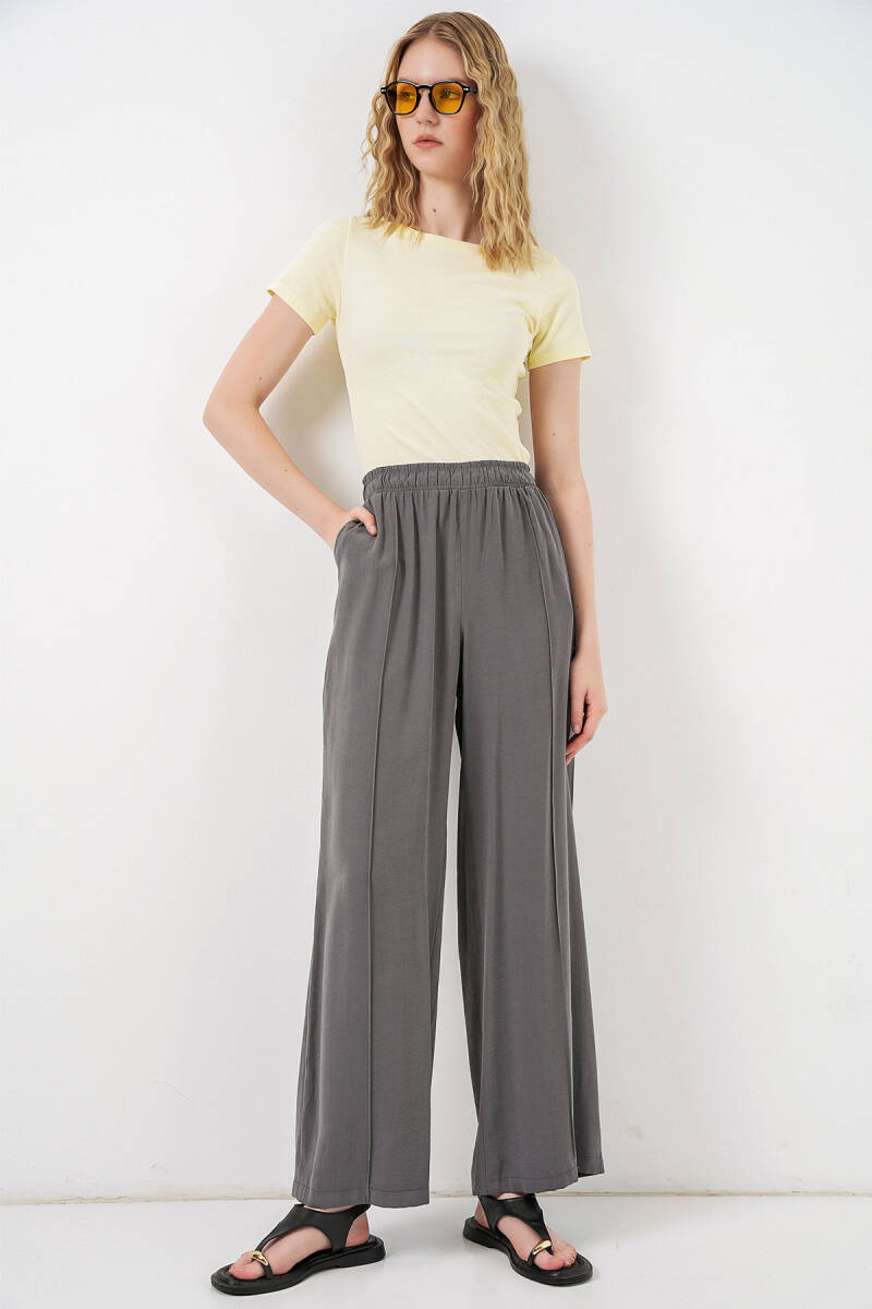 Kadın Beli Lastikli Bol Paça Pantolon 30087 - Antrasit - BİGDART