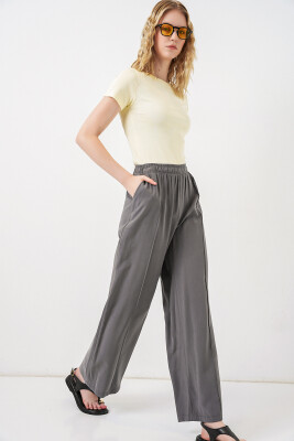 Kadın Beli Lastikli Bol Paça Pantolon 30087 - Antrasit - 3