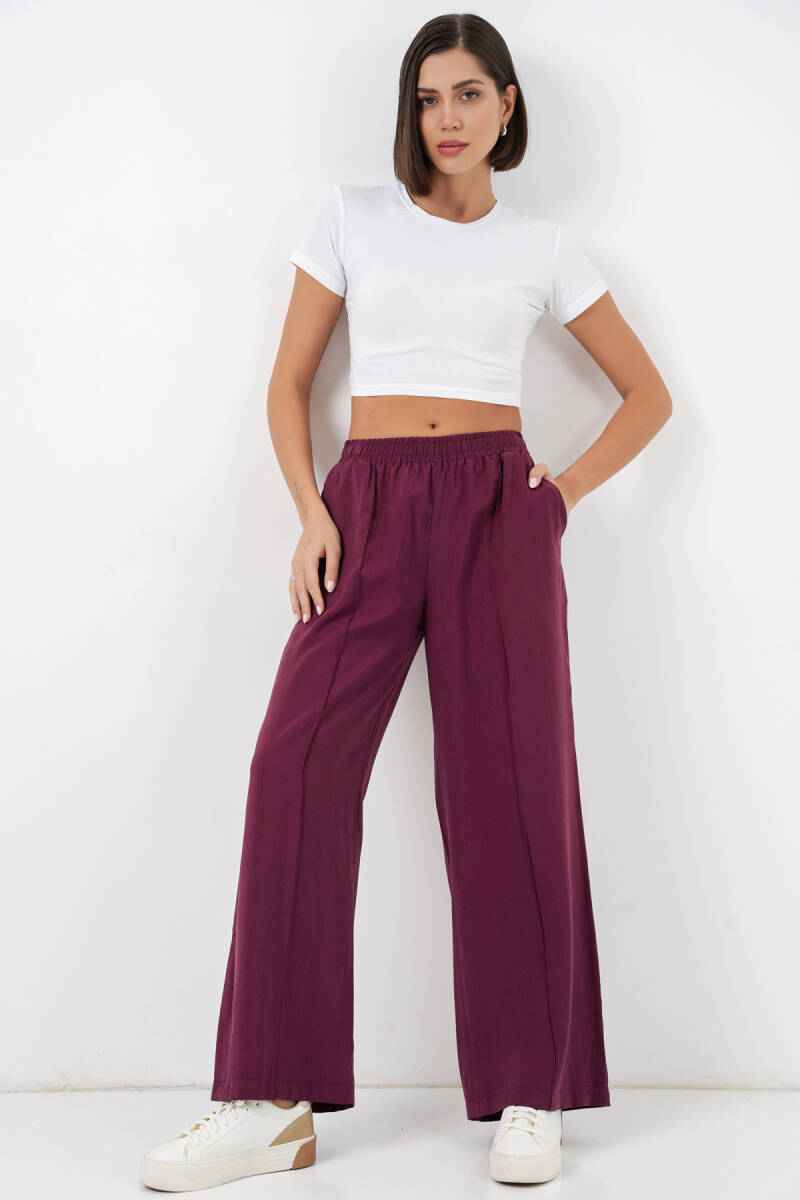 Kadın Beli Lastikli Bol Paça Pantolon 30087 - Bordo - BİGDART