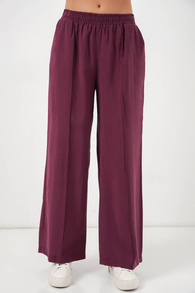 Kadın Beli Lastikli Bol Paça Pantolon 30087 - Bordo (1)