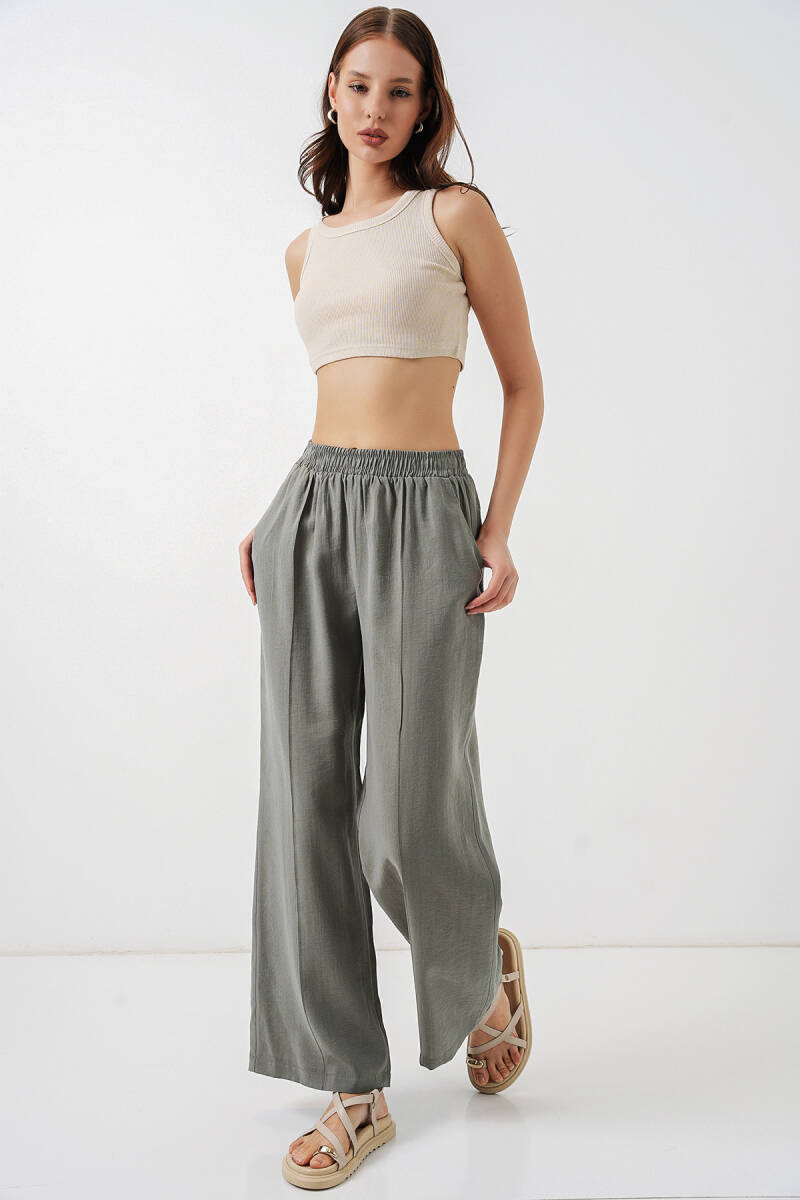 Kadın Beli Lastikli Bol Paça Pantolon 30087 - Gri - BİGDART