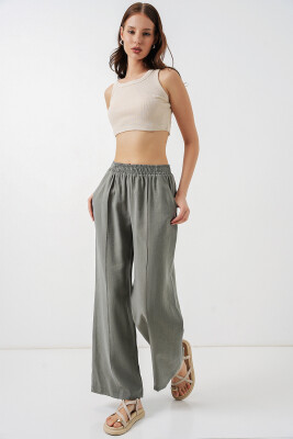 Kadın Beli Lastikli Bol Paça Pantolon 30087 - Gri - 1