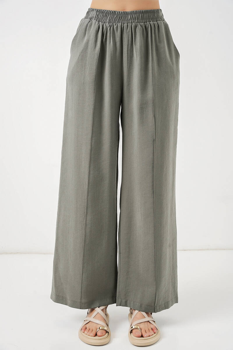 Kadın Beli Lastikli Bol Paça Pantolon 30087 - Gri (1)