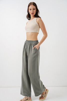 Kadın Beli Lastikli Bol Paça Pantolon 30087 - Gri - 3