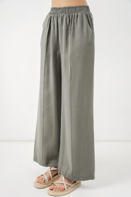 Kadın Beli Lastikli Bol Paça Pantolon 30087 - Gri - 4