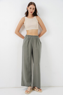 Kadın Beli Lastikli Bol Paça Pantolon 30087 - Gri - 5