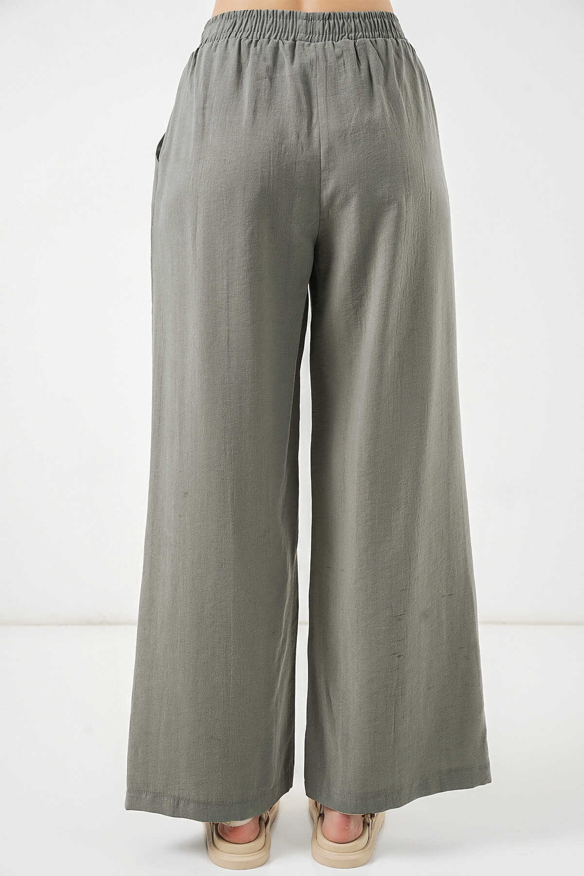Kadın Beli Lastikli Bol Paça Pantolon 30087 - Gri - 7