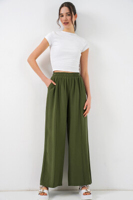 Kadın Beli Lastikli Bol Paça Pantolon 30087 - Haki - 3