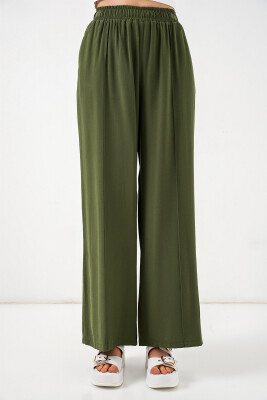 Kadın Beli Lastikli Bol Paça Pantolon 30087 - Haki - 4