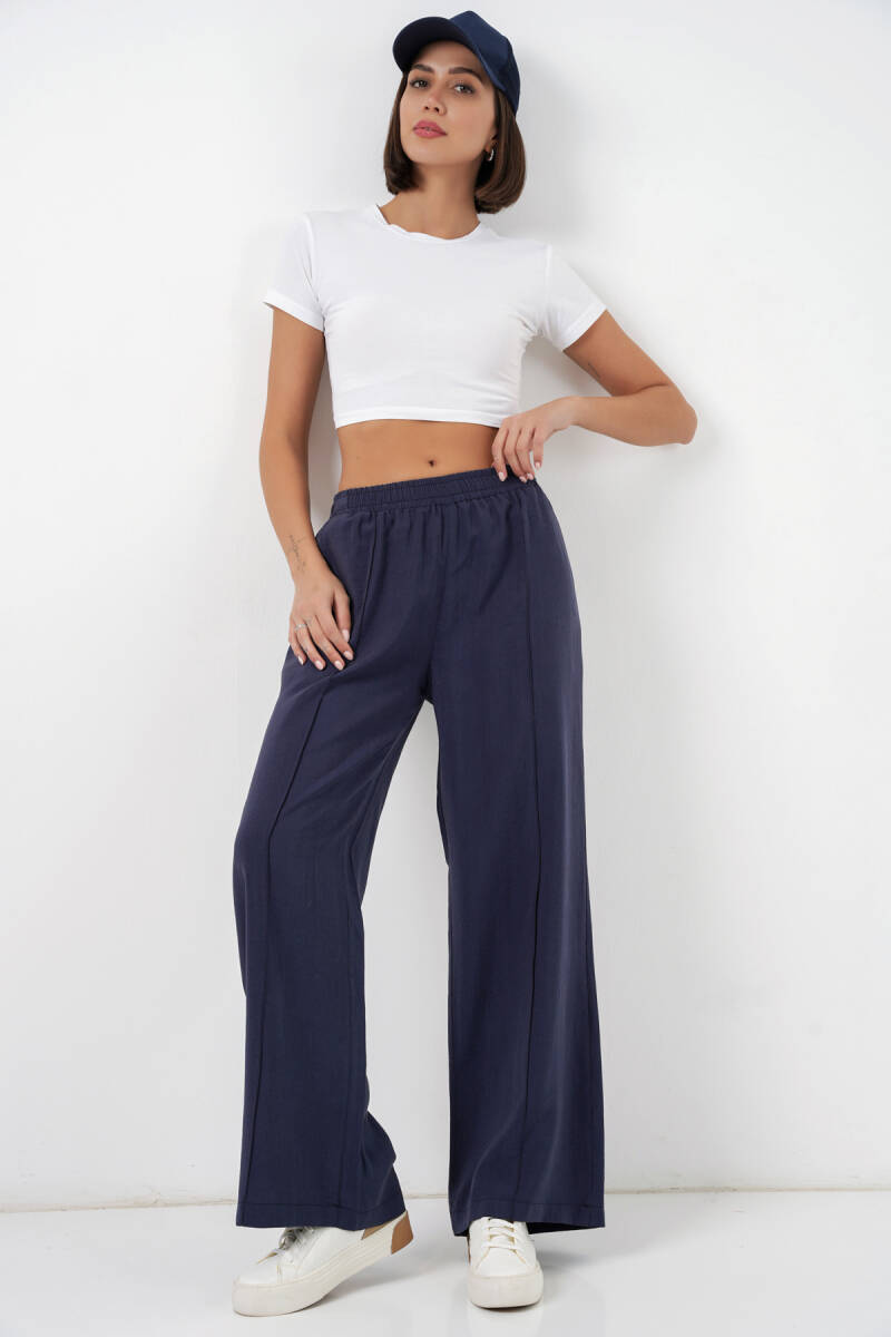 Kadın Beli Lastikli Bol Paça Pantolon 30087 - Lacivert - BİGDART