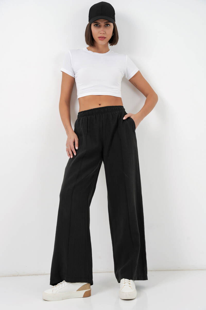 Kadın Beli Lastikli Bol Paça Pantolon 30087 - Siyah - BİGDART