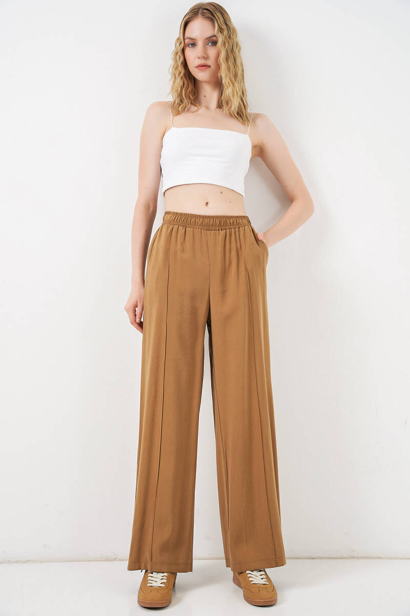 Kadın Beli Lastikli Bol Paça Pantolon 30087 - Taba - BİGDART