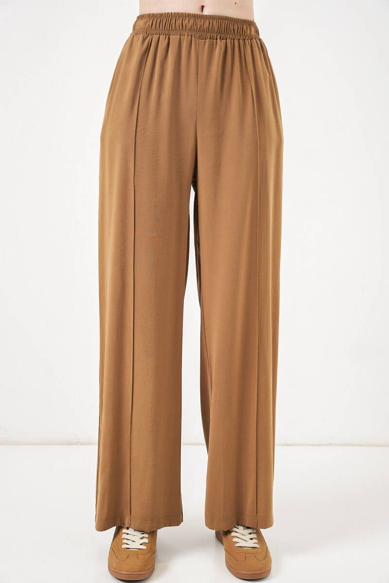 Kadın Beli Lastikli Bol Paça Pantolon 30087 - Taba (1)