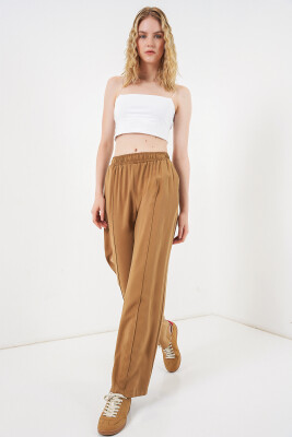 Kadın Beli Lastikli Bol Paça Pantolon 30087 - Taba - 3