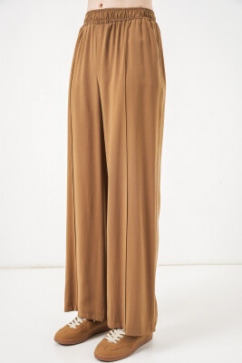 Kadın Beli Lastikli Bol Paça Pantolon 30087 - Taba - 4