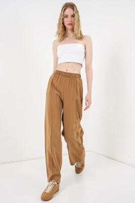 Kadın Beli Lastikli Bol Paça Pantolon 30087 - Taba - 5