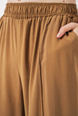 Kadın Beli Lastikli Bol Paça Pantolon 30087 - Taba - 6