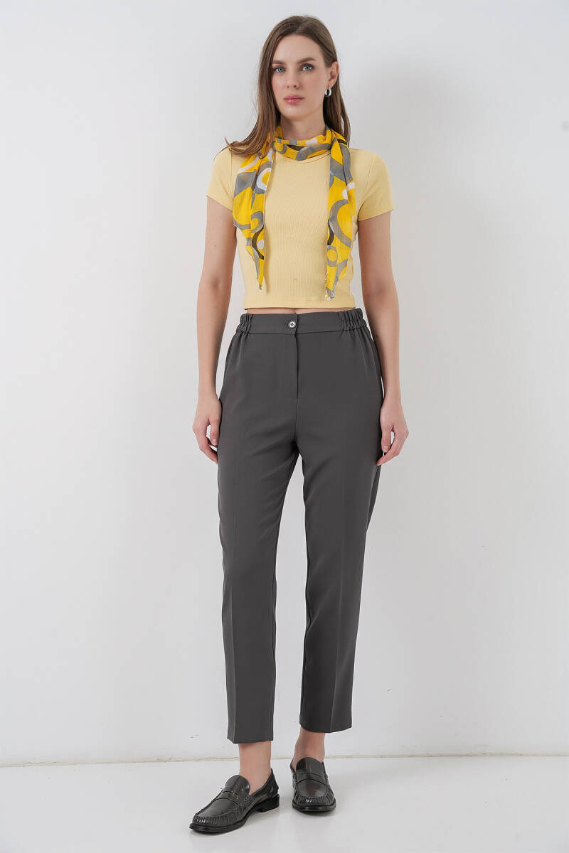 Kadın Beli Lastikli Kumaş Pantolon 30058 - Antrasit - BİGDART