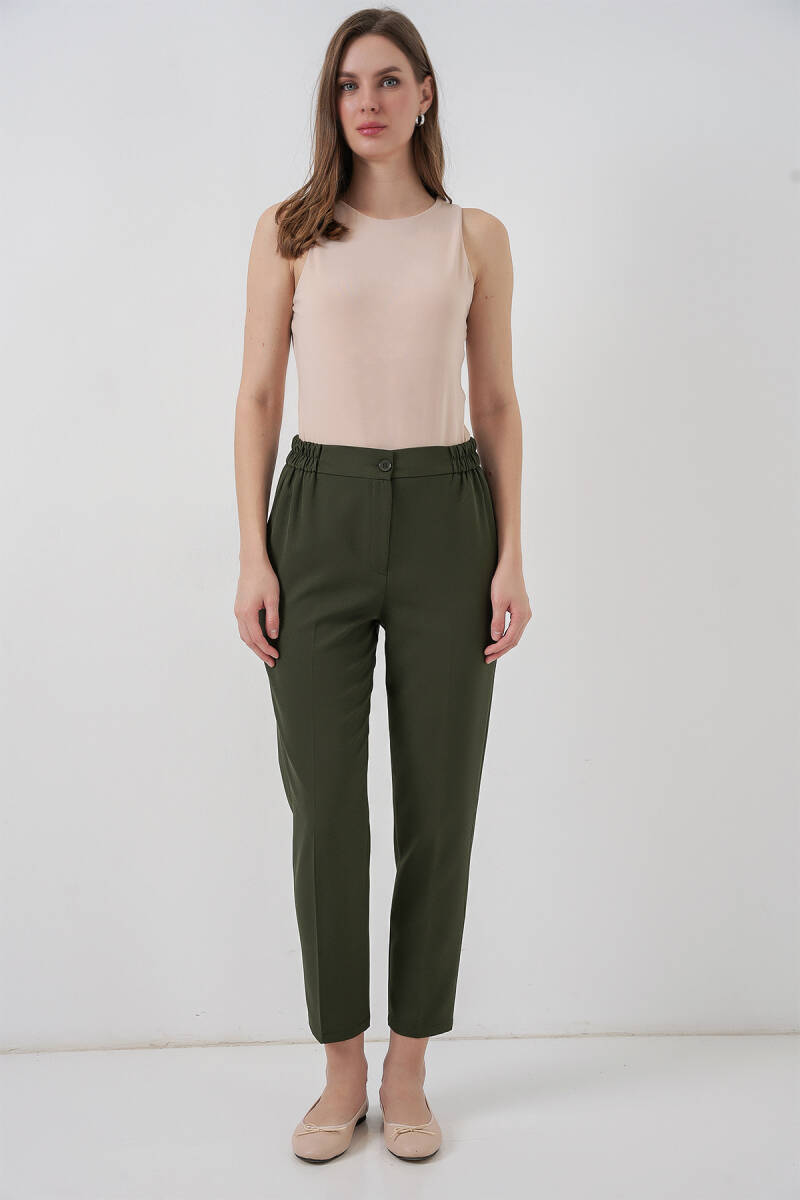 Kadın Beli Lastikli Kumaş Pantolon 30058 - Haki - BİGDART