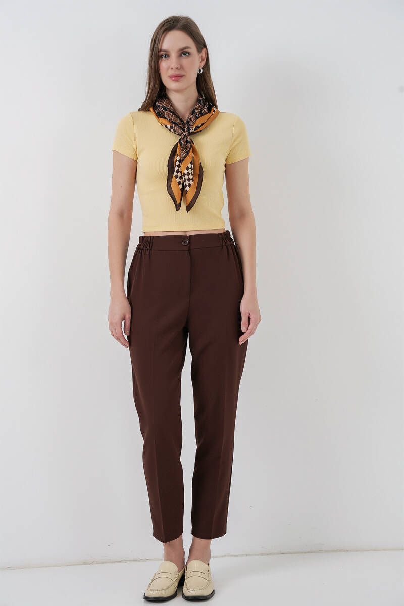 Kadın Beli Lastikli Kumaş Pantolon 30058 - Kahverengi - BİGDART