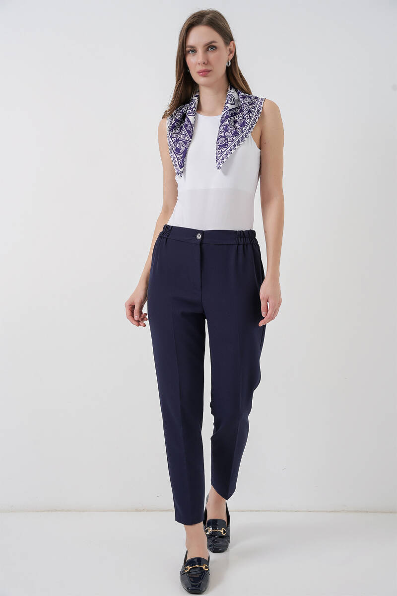 Kadın Beli Lastikli Kumaş Pantolon 30058 - Lacivert - BİGDART