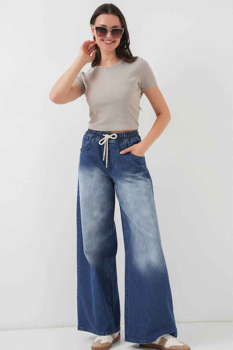 Kadın Bol Paça Kot Pantolon 6705 - Lacivert - BİGDART