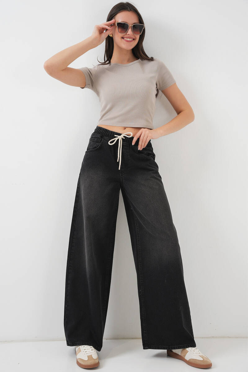 Kadın Bol Paça Kot Pantolon 6705 - Siyah - BİGDART