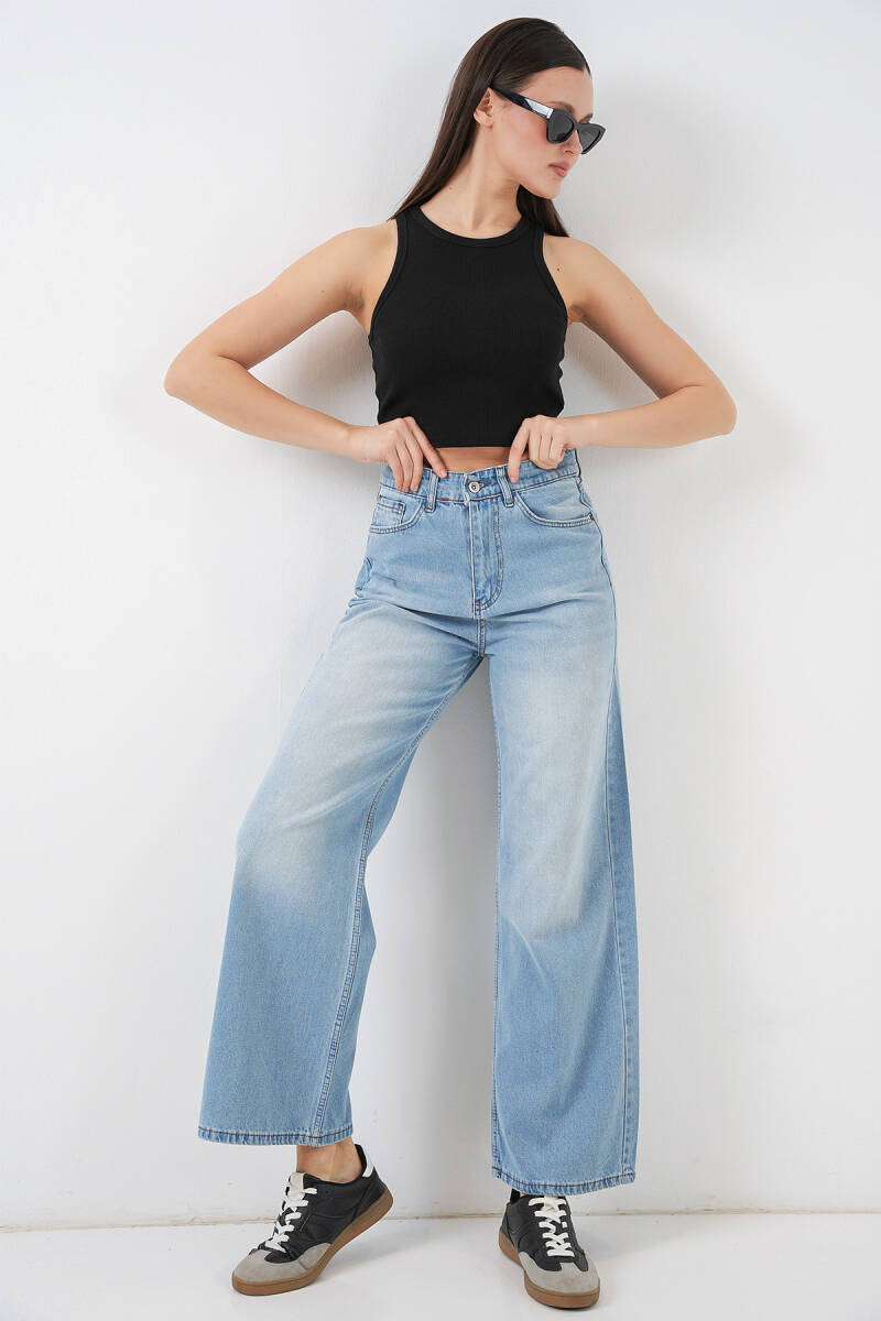 Kadın Bol Paça Yüksek Bel Palazzo Kot Pantolon 6656 - Açık Mavi - BİGDART
