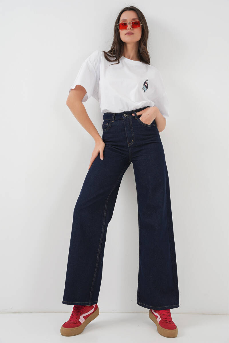 Kadın Bol Paça Yüksek Bel Palazzo Kot Pantolon 6656 - K. Lacivert - BİGDART