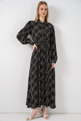 Kadın Boydan Düğmeli Uzun Tesettür Elbise 2588 - D. Siyah - BİGDART