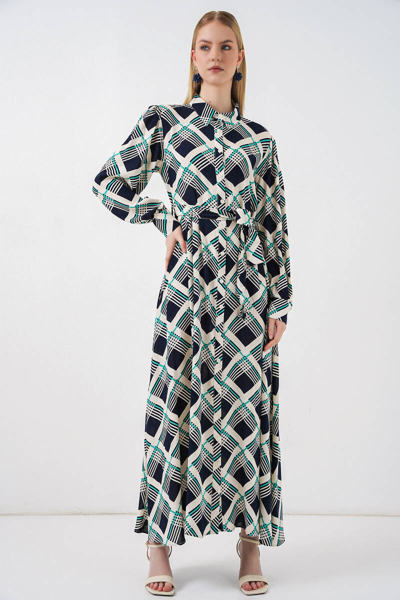 Kadın Boydan Düğmeli Uzun Tesettür Elbise 2588 - F.Lacivert - BİGDART