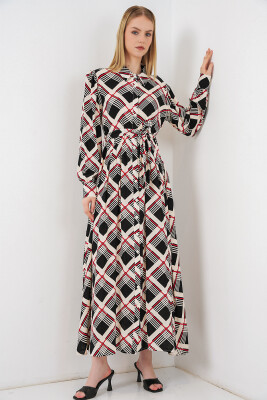 Kadın Boydan Düğmeli Uzun Tesettür Elbise 2588 - Siyah - Bej - BİGDART