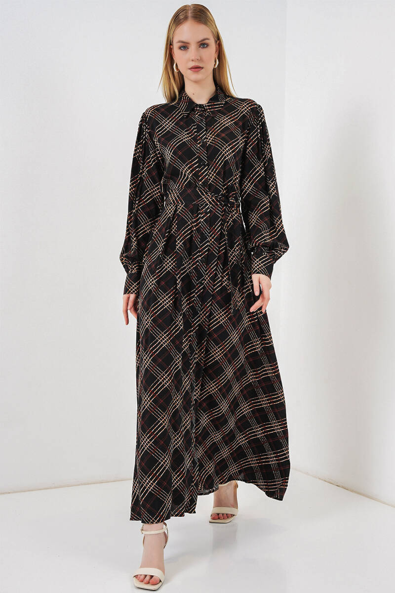 Kadın Boydan Düğmeli Uzun Tesettür Elbise 2588 - Siyah - BİGDART