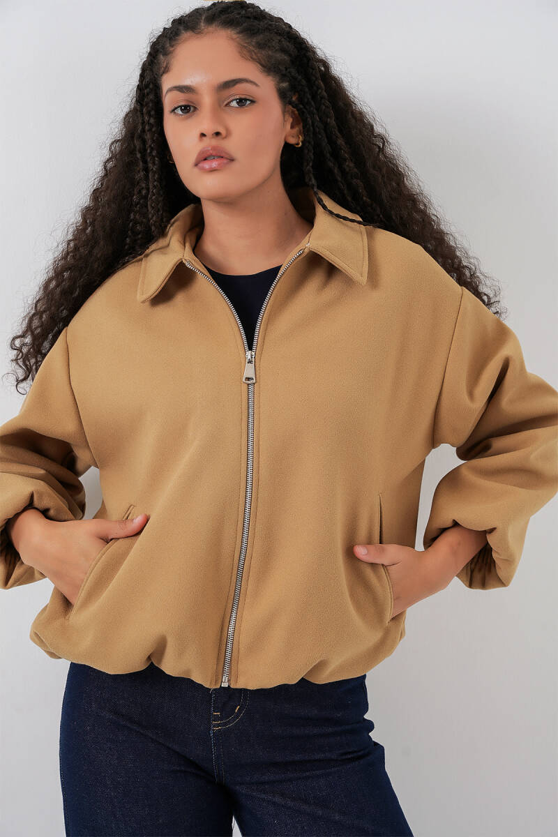 Kadın Büzgülü Oversize Kaşe Ceket 0728 - Hardal - BİGDART