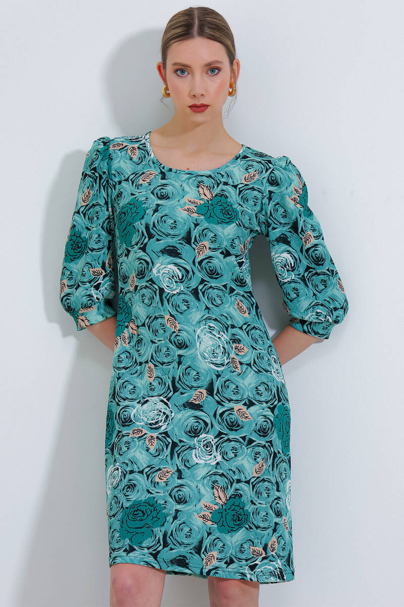 Kadın Çağla Gül Desenli Midi Elbise 2477 - BİGDART