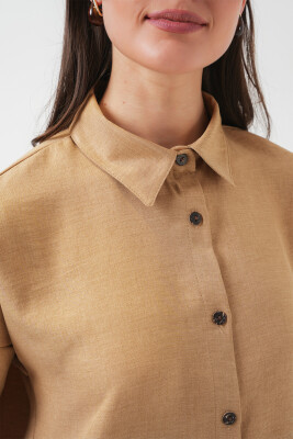 Kadın Camel Oversize Keten Alt Üst Takım 6622 - 6