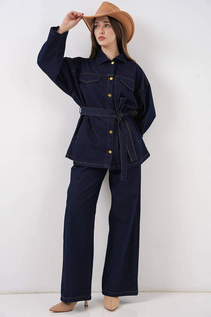 Kadın Ceket Pantolon Kot İkili Takım 30059 - Lacivert - BİGDART