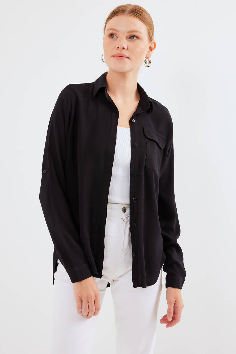 Kadın Cep Detaylı Gömlek 20234 - Siyah - BİGDART