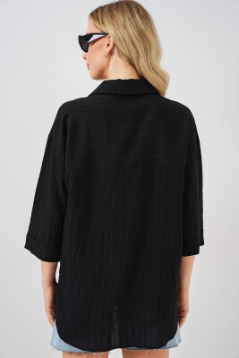 Kadın Cep Detaylı Kısa Kol Gömlek 20317 - Siyah - 6